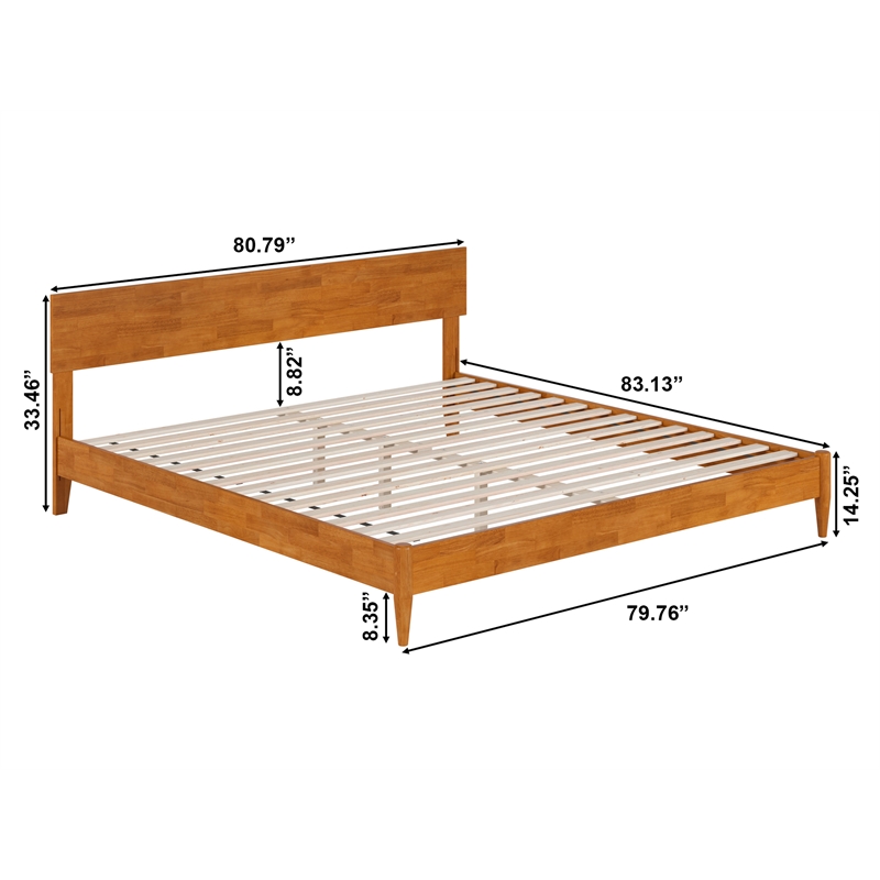 Pemberly Row Solid Wood Modern Low Profile King Platform Bed in Light Toffee