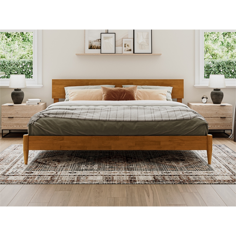 Pemberly Row Solid Wood Modern Low Profile King Platform Bed in Light Toffee