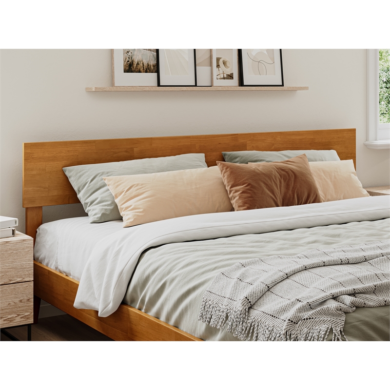 Pemberly Row Solid Wood Modern Low Profile King Platform Bed in Light Toffee