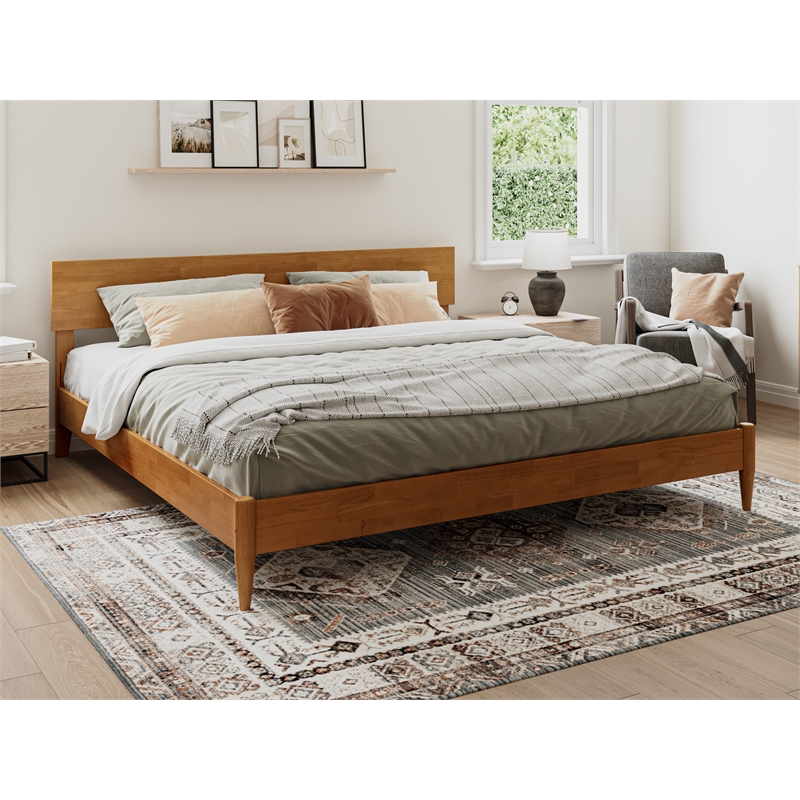 Pemberly Row Solid Wood Modern Low Profile King Platform Bed in Light Toffee