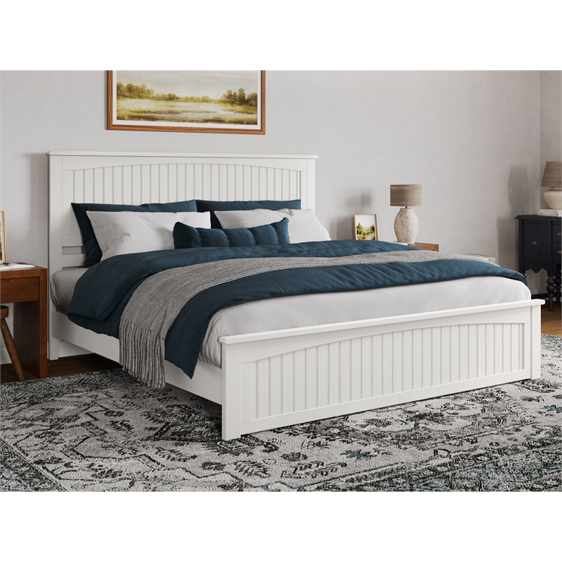 Pemberly Row King Wood Low Profile Platform Bed with Matching Footboard in White