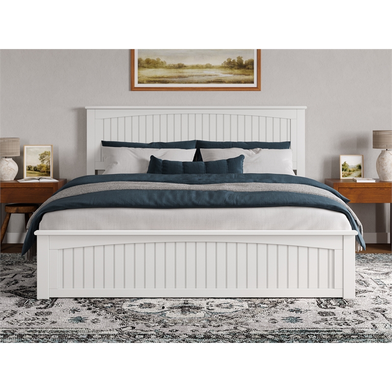 Pemberly Row King Wood Low Profile Platform Bed with Matching Footboard in White