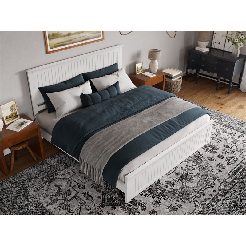 Pemberly Row King Wood Low Profile Platform Bed with Matching Footboard in White