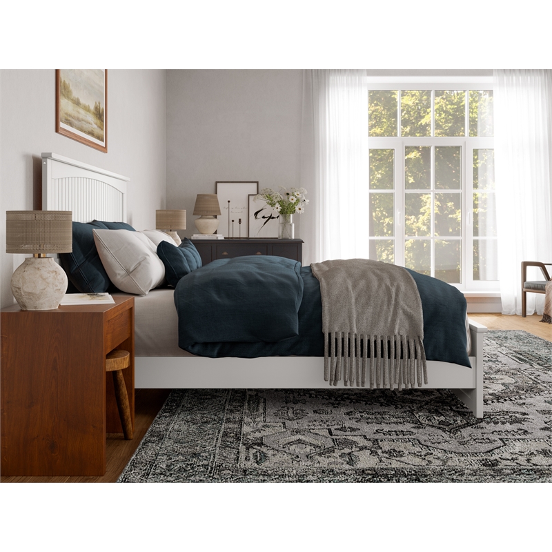 Pemberly Row King Wood Low Profile Platform Bed with Matching Footboard in White