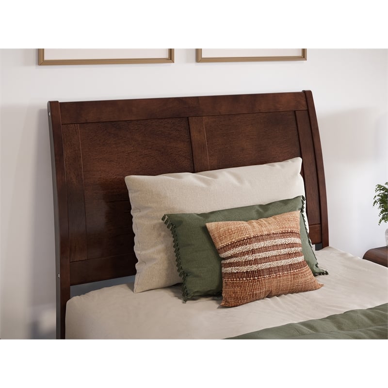 Pemberly Row Valencia Twin XL Low Profile Wood Platform Bed in Walnut