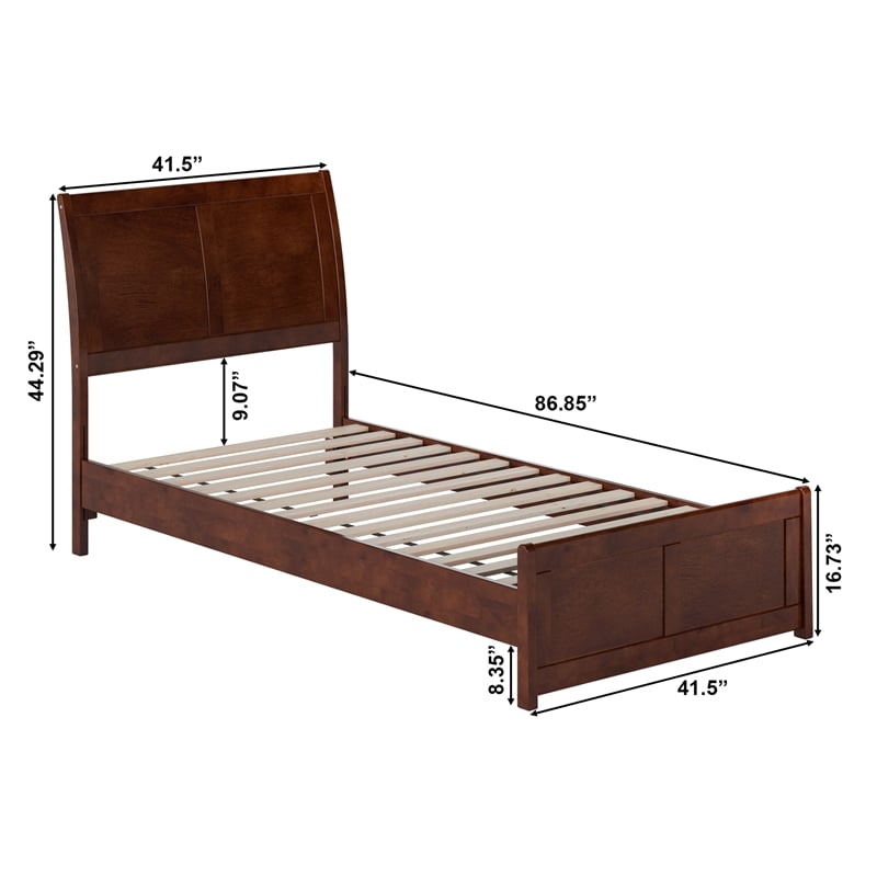 Pemberly Row Valencia Twin XL Low Profile Wood Platform Bed in Walnut