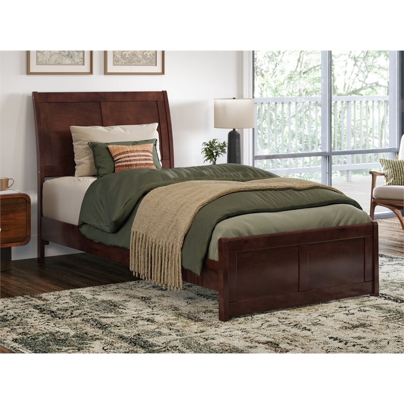Pemberly Row Valencia Twin XL Low Profile Wood Platform Bed in Walnut