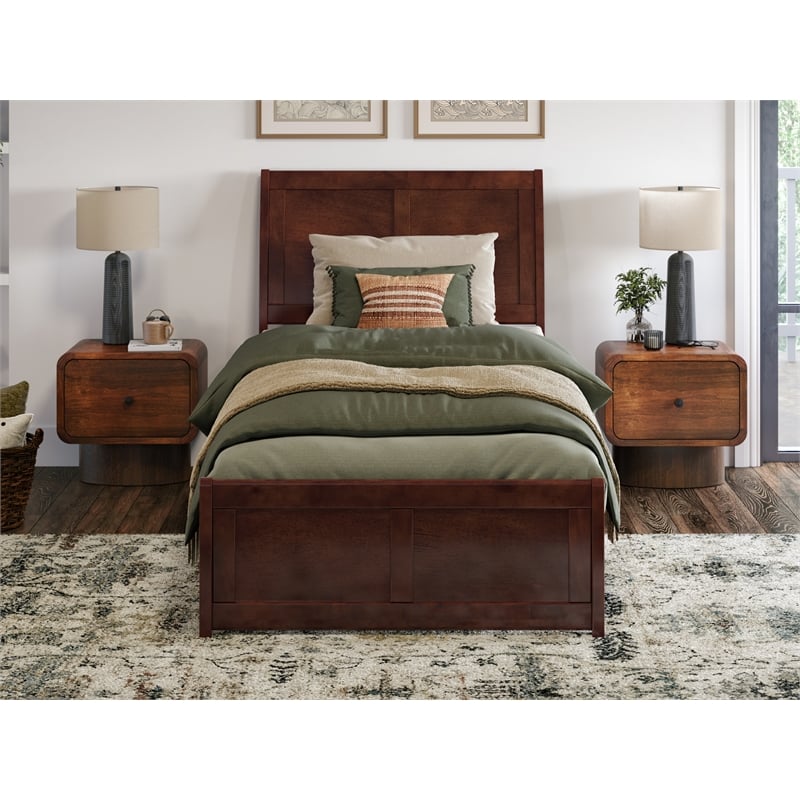Pemberly Row Valencia Twin XL Low Profile Wood Platform Bed in Walnut