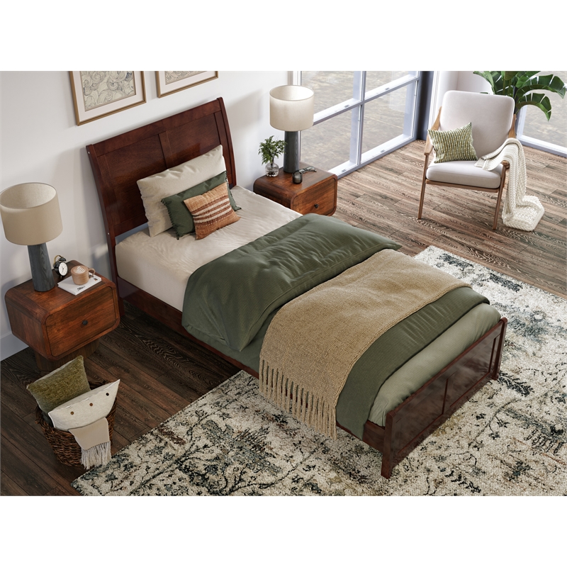 Pemberly Row Valencia Twin XL Low Profile Wood Platform Bed in Walnut