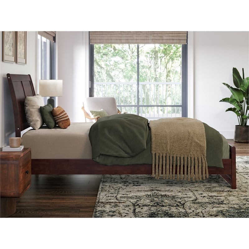 Pemberly Row Valencia Twin XL Low Profile Wood Platform Bed in Walnut