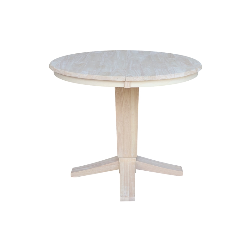 Pemberly Row  Solid Wood Round Top Pedestal Dining Table with Leaf in Unfinished