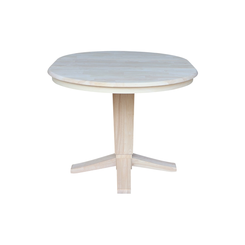 Pemberly Row  Solid Wood Round Top Pedestal Dining Table with Leaf in Unfinished