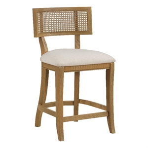 Pemberly Row 26&quot Counter Stool in Linen Beige Fabric with Coastal Wash