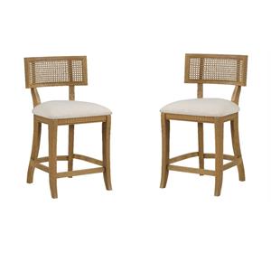 Pemberly Row 2 Piece Coastal Linen Fabric Counter Stool Set in Beige