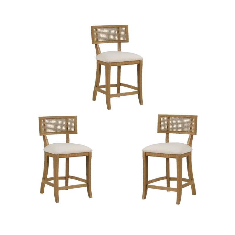 Pemberly Row 3 Piece Coastal Linen Fabric Counter Stool Set in Beige