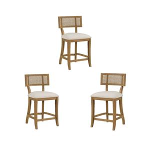 Pemberly Row 3 Piece Coastal Linen Fabric Counter Stool Set in Beige