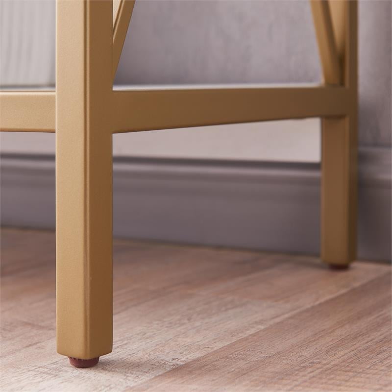 Pemberly Row Contemporary Mixed Metal and Wood Bookshelf in White/Gold