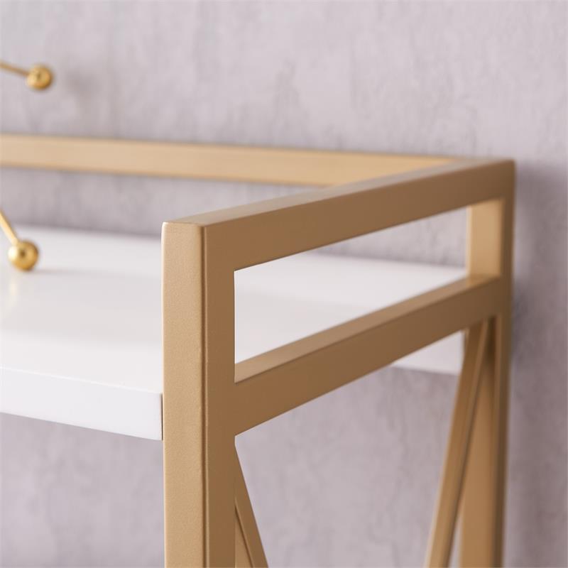 Pemberly Row Contemporary Mixed Metal and Wood Bookshelf in White/Gold