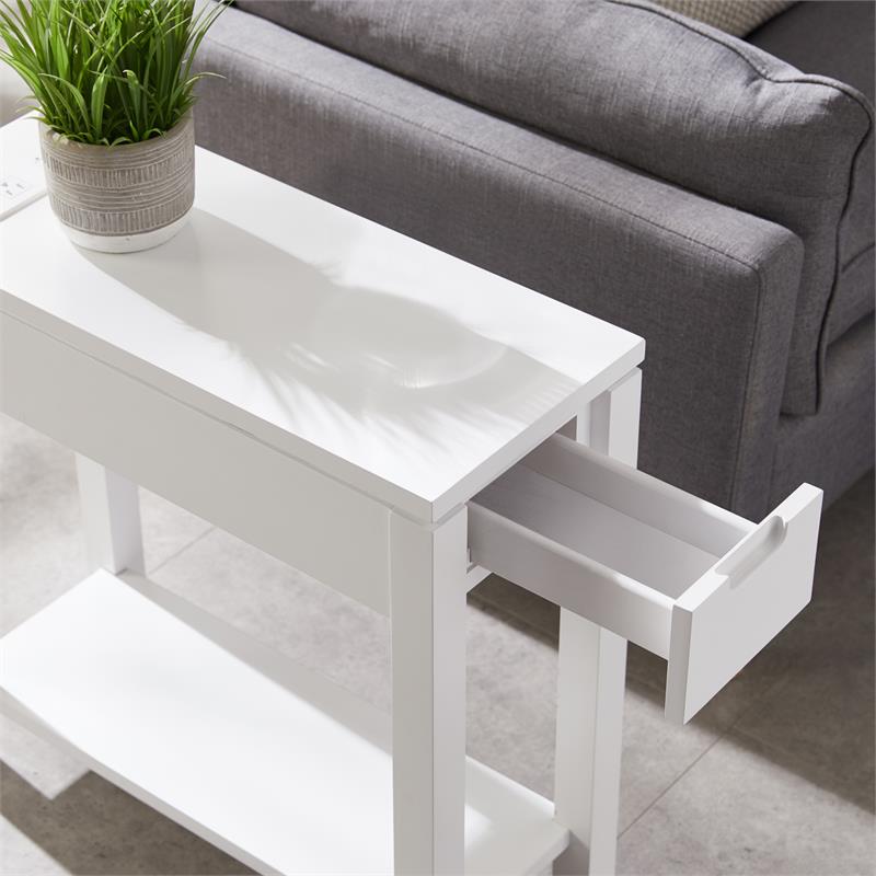 Pemberly Row Contemporary Wood Locking Drawer Side Table in Medium Oak