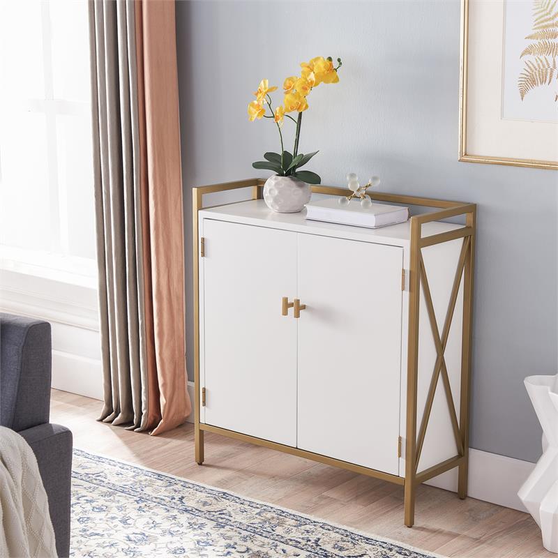 Pemberly Row Mixed Metal and Wood Foyer Cabinet in White/Gold