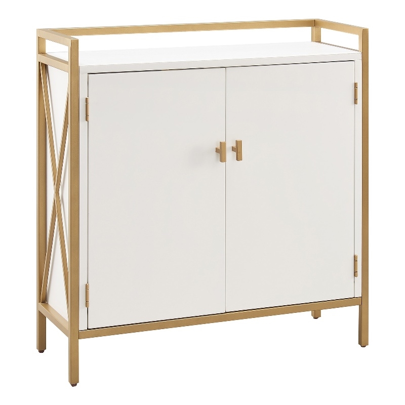 Pemberly Row Mixed Metal and Wood Foyer Cabinet in White/Gold
