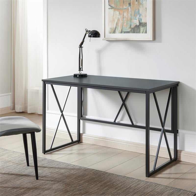 Pemberly Row Collapsible X Desk - Gray Herringbone/Matte Black