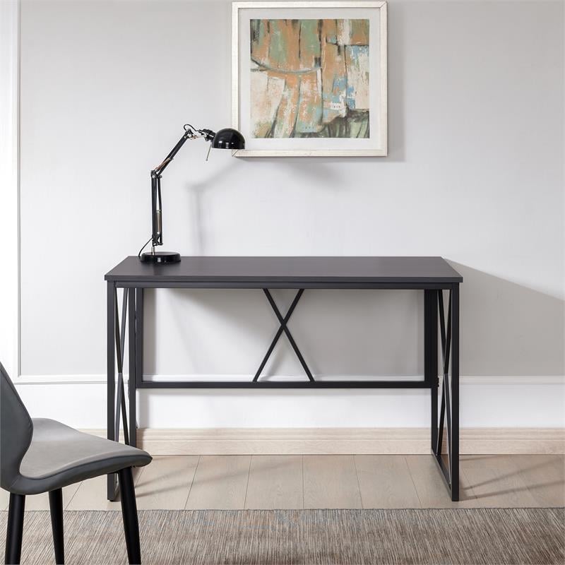 Pemberly Row Collapsible X Desk - Gray Herringbone/Matte Black