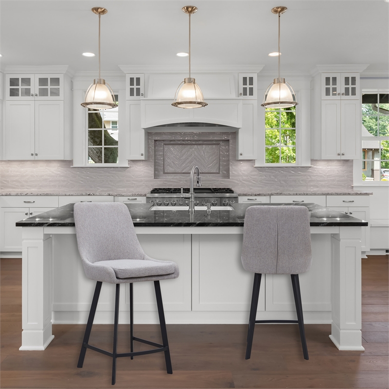Pemberly Row Stainless Steel Base Counter Stool Set of 2 in Gray/Black