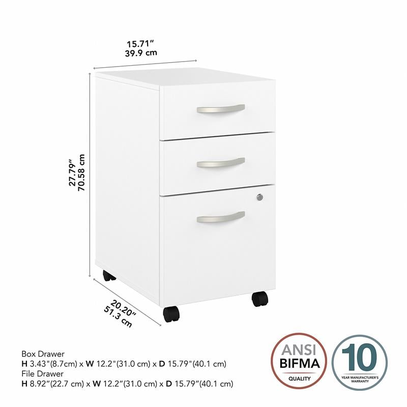 Pemberly Row 3 Drawer Mobile File Cabinet in White - Engineered Wood