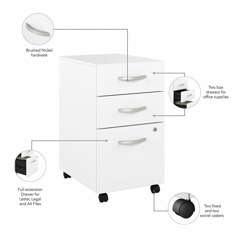 Pemberly Row 3 Drawer Mobile File Cabinet in White - Engineered Wood