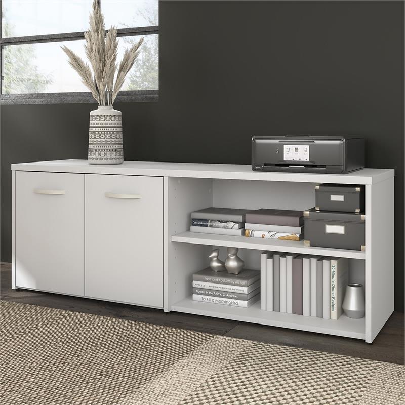 Pemberly Row Low Storage Cabinet with Doors in White - Engineered Wood