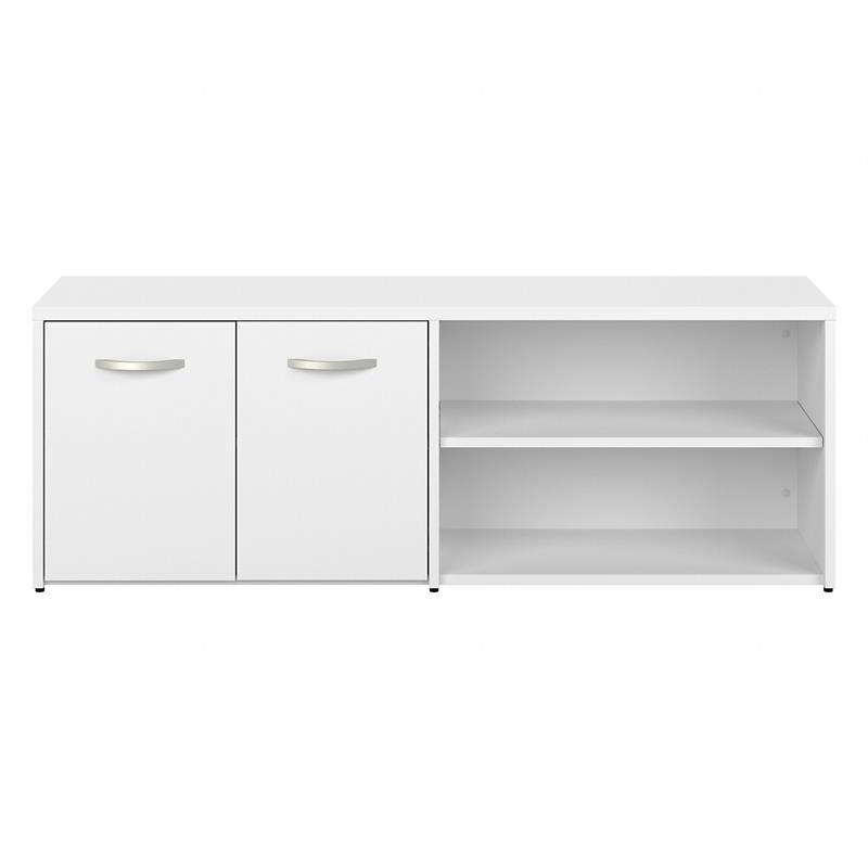Pemberly Row Low Storage Cabinet with Doors in White - Engineered Wood