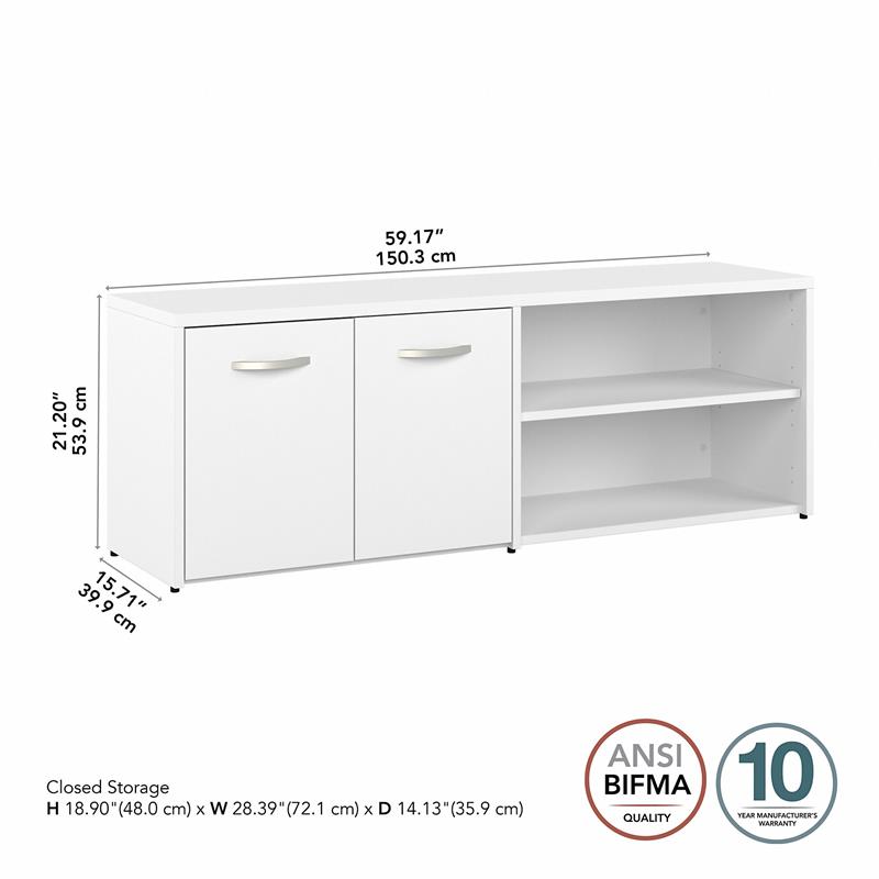 Pemberly Row Low Storage Cabinet with Doors in White - Engineered Wood