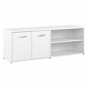 Pemberly Row Low Storage Cabinet with Doors in White - Engineered Wood