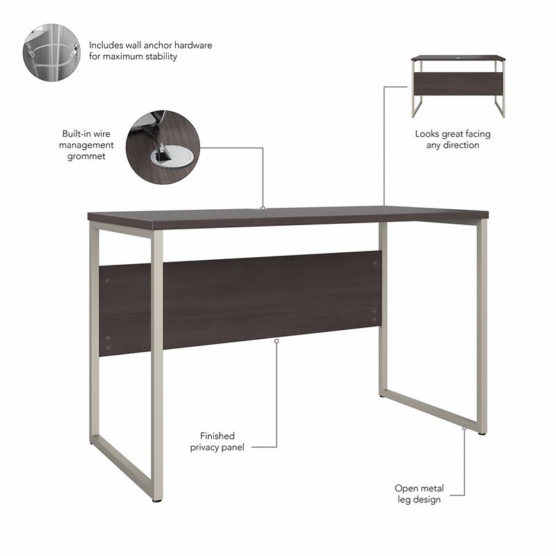 Pemberly Row 48W x 24D Computer Table Desk in Storm Gray - Engineered Wood