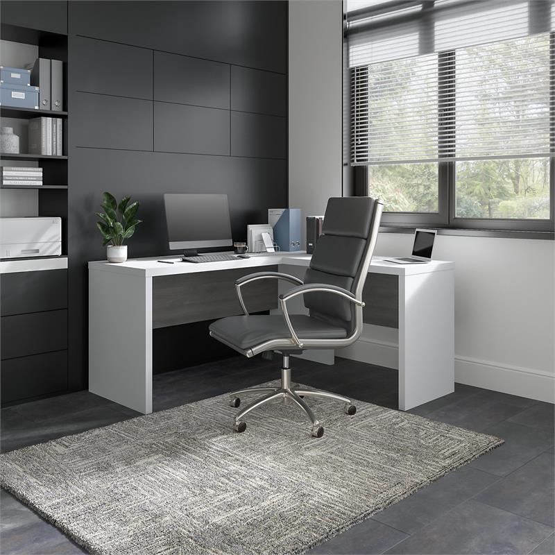 Pemberly Row L Shaped Desk in Pure White and Modern Gray - Engineered Wood