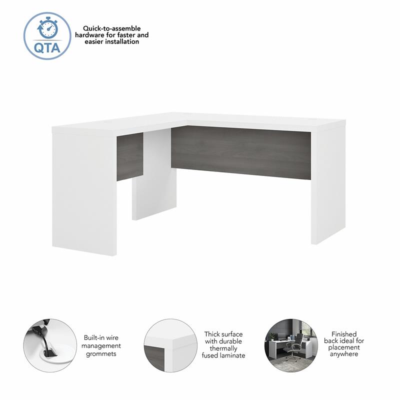 Pemberly Row L Shaped Desk in Pure White and Modern Gray - Engineered Wood