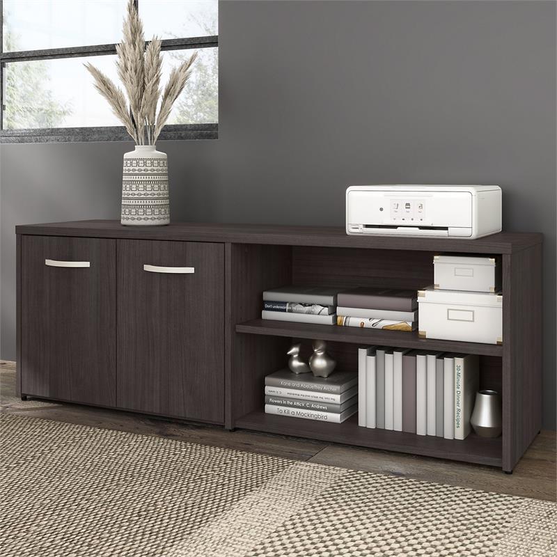 Pemberly Row Low Storage Cabinet with Doors in Storm Gray - Engineered Wood