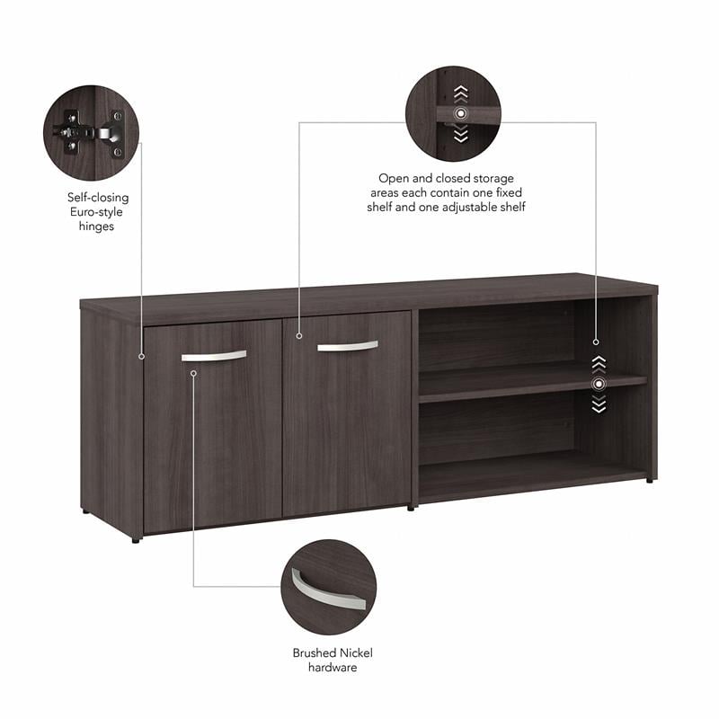 Pemberly Row Low Storage Cabinet with Doors in Storm Gray - Engineered Wood
