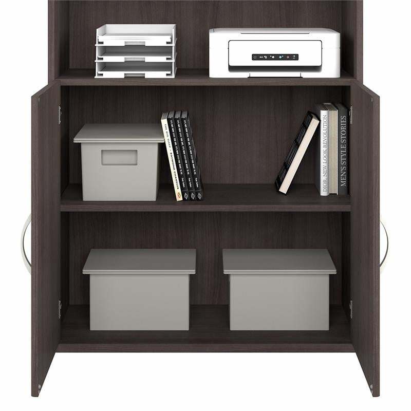 Pemberly Row Tall 5 Shelf Bookcase with Doors in Storm Gray - Engineered Wood