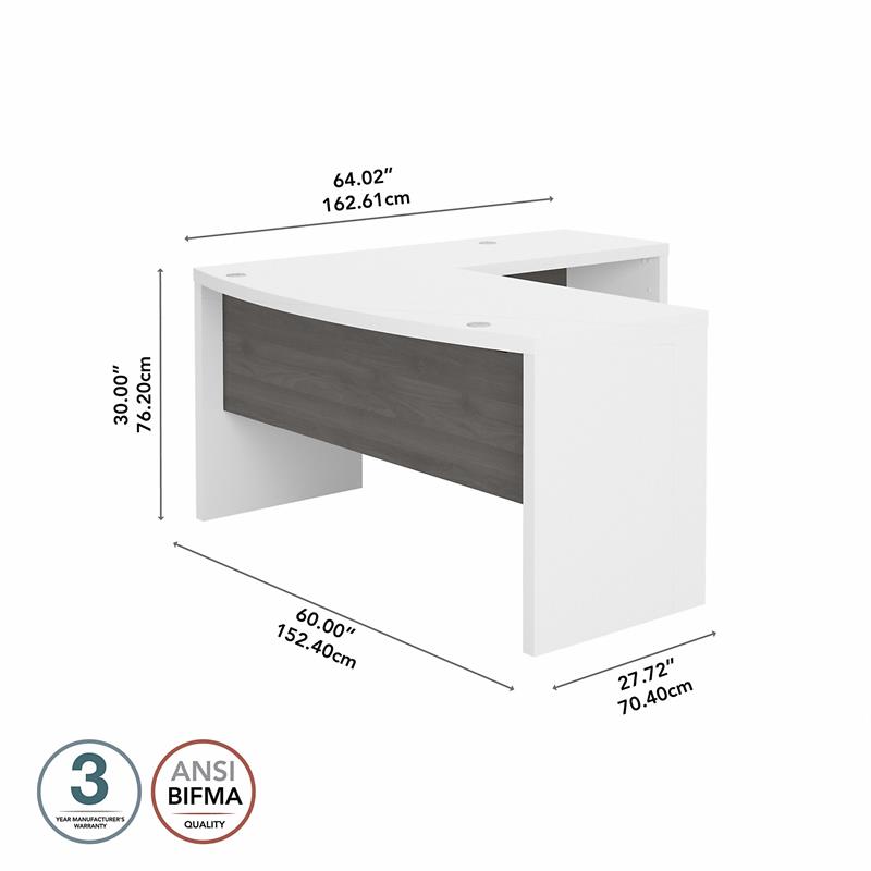 Pemberly Row L Shaped Bow Front Desk in Pure White and Gray - Engineered Wood