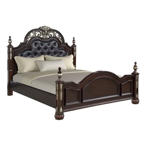 Pemberly Row Modern Contemporary Solid Wood Queen Bed in Brown