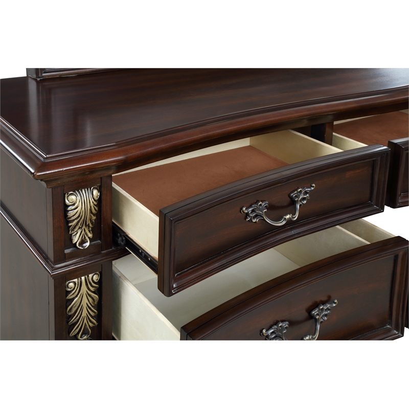 Pemberly Row Contemporary Solid Wood Dresser in Madeira Brown