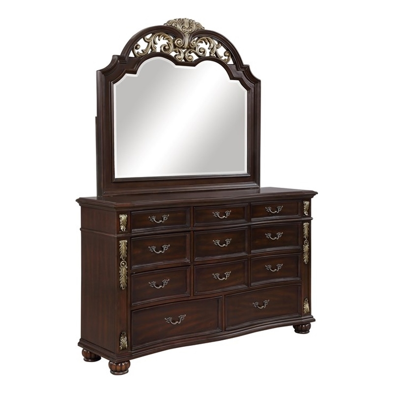 Pemberly Row Contemporary Solid Wood Dresser in Madeira Brown