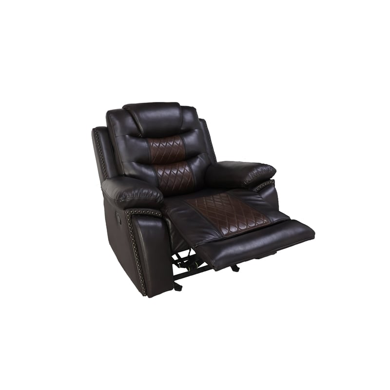 Pemberly Row Modern Contemporary Leather Glider Recliner in Brown
