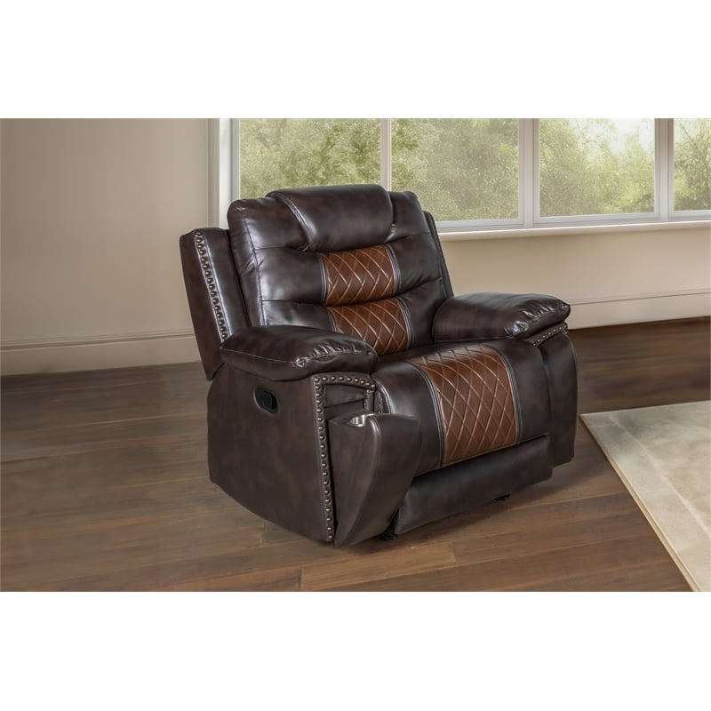 Pemberly Row Modern Contemporary Leather Glider Recliner in Brown