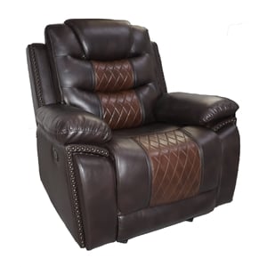 Pemberly Row Modern Contemporary Leather Glider Recliner in Brown
