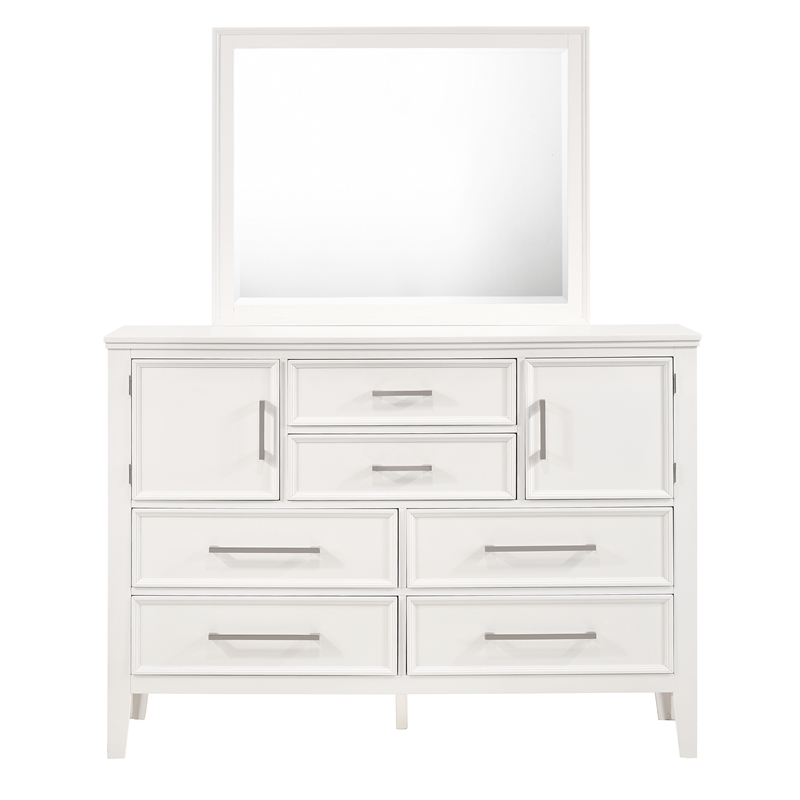 Pemberly Row Modern Contemporary Wood Dresser with Mirror in White
