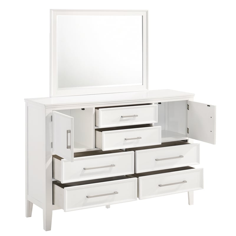 Pemberly Row Modern Contemporary Wood Dresser with Mirror in White