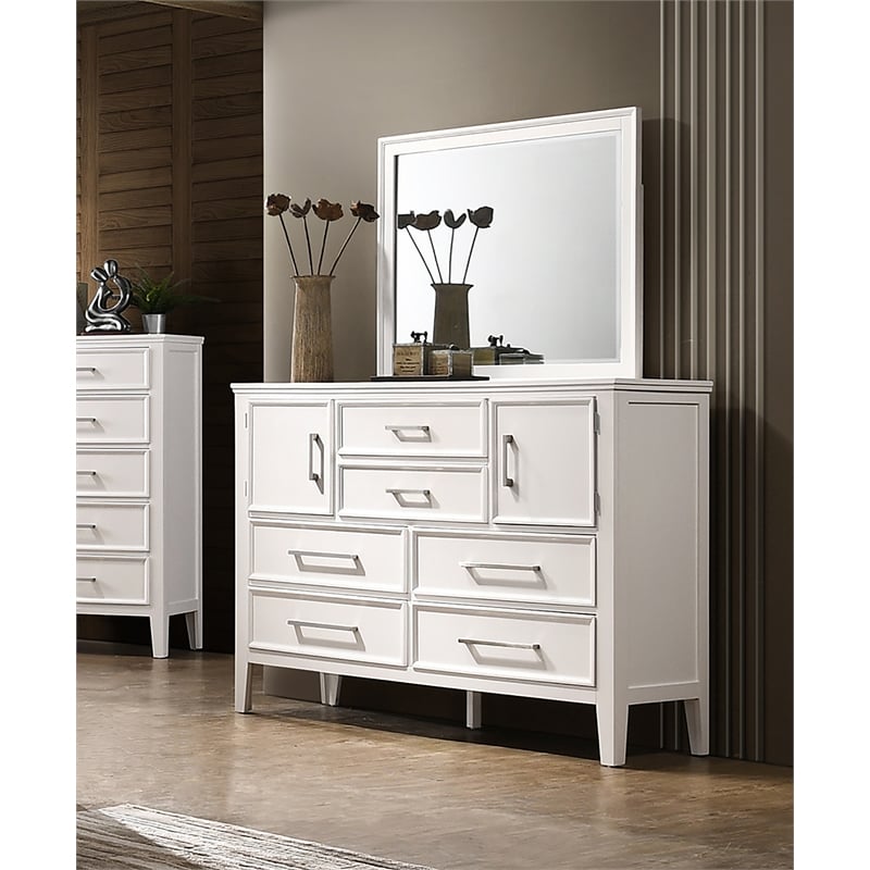 Pemberly Row Modern Contemporary Wood Dresser with Mirror in White